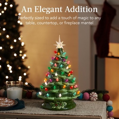 Green Ceramic Tabletop Christmas Tree with Multicolor Lights
