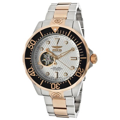 Invicta 13707 Men's Grand Diver White Dial Two Tone Rose Gold Plated Steel Bracelet Automatic Dive Watch