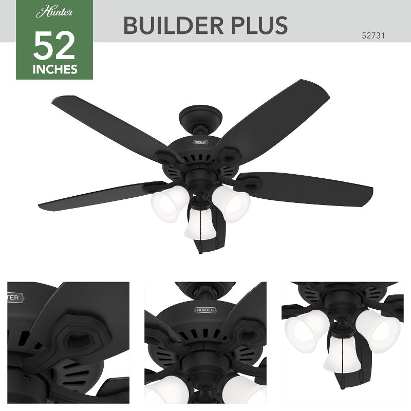 52" Builder Ceiling Fan with Light Kit and Pull Chain (Includes LED Light Bulb) - Hunter Fan, 3 of 16
