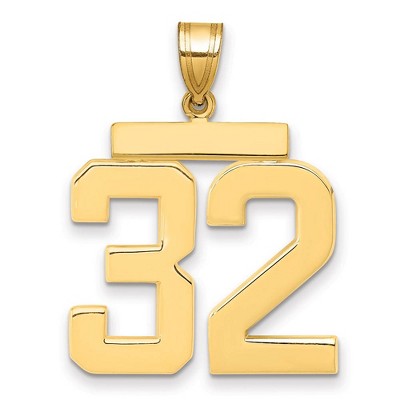 Black Bow Jewelry 14k Yellow Gold, Athletic Collection, Large Polished Number 32 Pendant