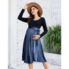 Maternity Skirts Velvet High Elastic Waisted A Line Pleated Ruffle Casual Flowy Swing Holiday Skirt with Belt - 4 of 4