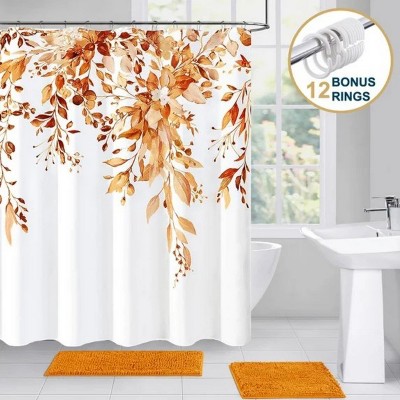 LunaLulinlk Weighted-Hem Fabric Bathroom Curtain,Orange