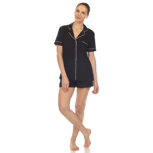 White Mark Women's Short Sleeve Bamboo Pajama Set - Black, Xlarge : Target