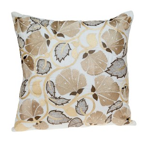 HomeRoots 22" Gold and White Floral Cotton Throw Pillow With Embroidery - 1 of 4