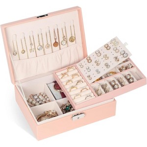 2-Layer Lockable Jewelry Box with Removable Tray and PU Leather Exterior - 1 of 4