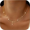Attop Gold Clover Dainty 14K Gold Plated Cubic ZirconiaHeart Pearl Butterfly Star flower Necklace for Women - 2 of 4
