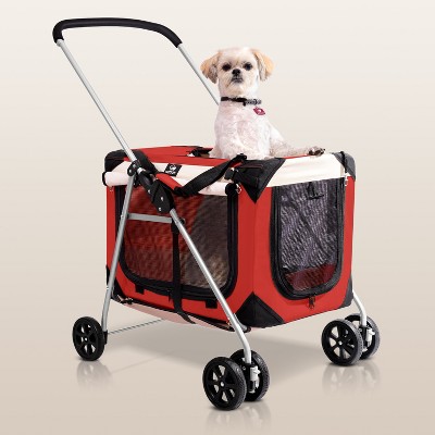 PetLuv Cat & Dog Stroller Foldable w/ Detachable Soft Pet Travel Carrier Fits 2 Cats or Medium Dog & Removable Plush Pillow Privacy Windows
