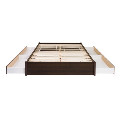 Elegant King-Sized Wood Frame Platform Bed with Upholstered Drawers