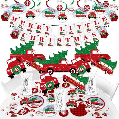 Big Dot of Happiness Merry Little Christmas Tree - Red Truck and Car Christmas Party Supplies - Banner Decoration Kit - Fundle Bundle