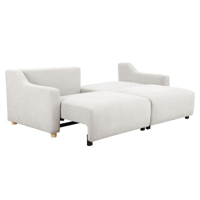 Cream Fabric Queen Sleeper Sofa with Natural Wood Legs