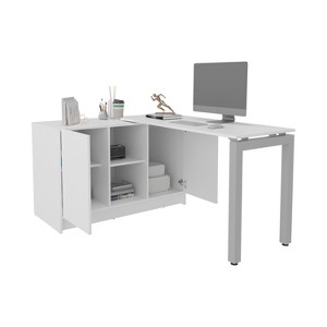 Sapphtopaz Modern L-Shaped Office Desk with 4 Shelves and 2 Cabinets Space-Saving Writing Desk Workstation Computer Desk for Home Office - 1 of 4