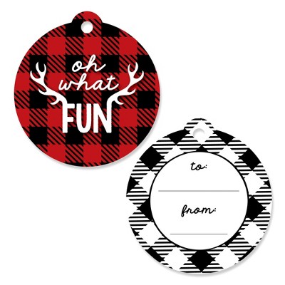 Big Dot of Happiness Prancing Plaid - Christmas and Holiday Buffalo Plaid to and from Favor Gift Tags (Set of 20)