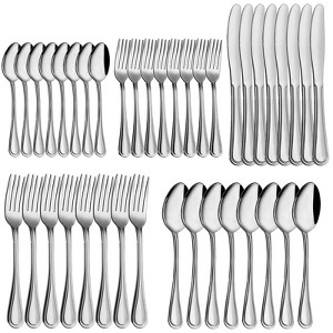 40-Piece Silverware Set– Contemporary Stainless Steel Flatware with Polished Mirror Finish, Includes 8 Place Settings - 1 of 4