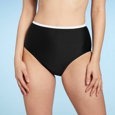 Women's Contrast Trim Medium Coverage High Waist Bikini Bottom - Kona Sol™ Black