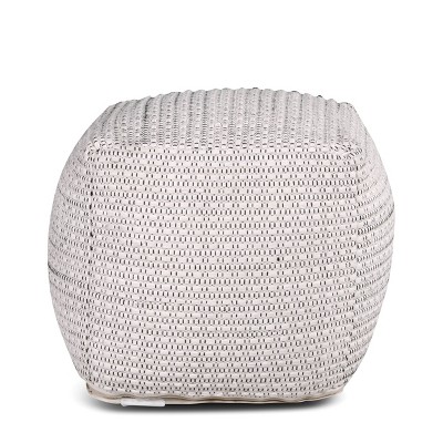 Ivory Handwoven Wool-Cotton 18'' Square Pouf Ottoman
