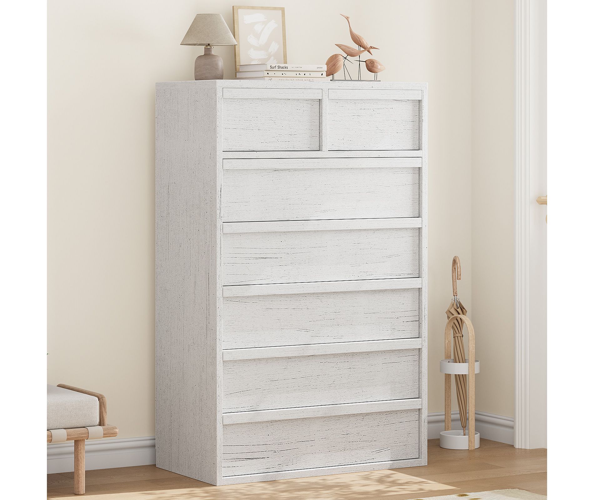 Whizmax 7 Drawer Dresser Tall for Bedroom, Modern 7 Chest of Drawers with Large Storage, White Dresser Organizer for Living Room, Nursery, Entryway
