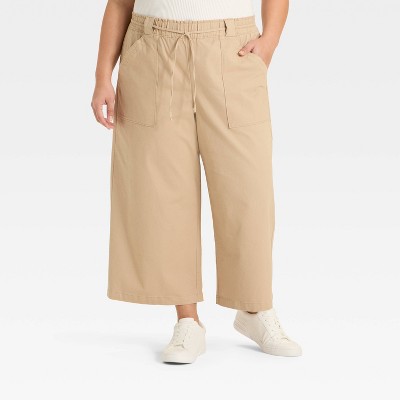 Women's High-Rise Wide Leg Cropped Drawstring Pants - Ava & Viv™