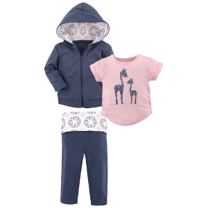 Yoga Sprout Baby and Toddler Girl Cotton Hoodie, Bodysuit or Tee Top, and Pant, Whimsical Giraffe Toddler - 1 of 1