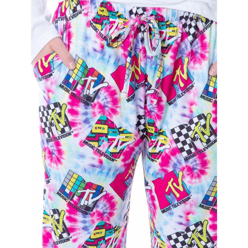 MTV Womens' Music Television Vintage '80s Logos Tie Dye Sleep Pajama Pants Multicolored, 4 of 5