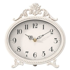 Aoibox Vintage Table Clock on Stand, French Rustic Style Mantel Clock, Metal Frame Antique White Finish, Farmhouse, Bedroom, Living Room Decor - 1 of 4