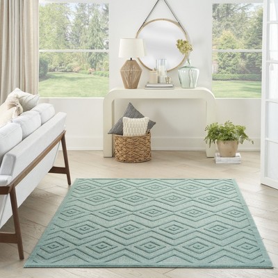Aqua Teal Diamond 5' x 7' Easy-Care Synthetic Outdoor Rug