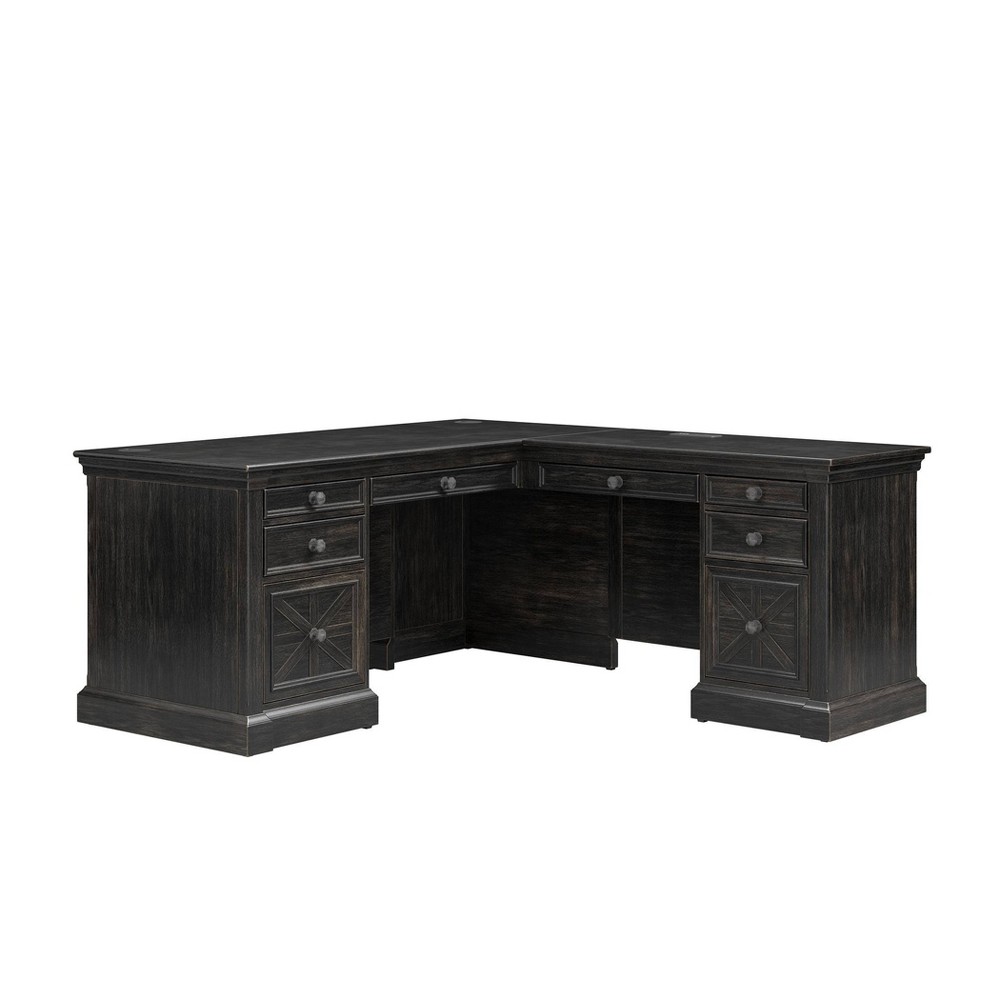 Photos - Office Desk Kingston Traditional Wood L-Desk & Return with Mottled Antique Hardware 