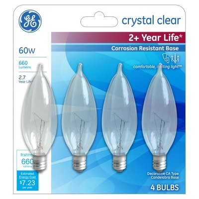 General Electric 4pk 60W Long Life Incandescent Chandelier Light Bulb White