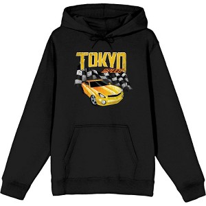 Car Fanatic - Tokyo Speed Racing Flag and Yellow Car Adult Long Sleeve Hoodie - 1 of 2