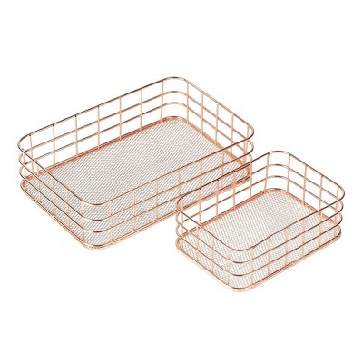 Juvale 2-Set Metal Wire Baskets, Nesting Copper Mesh Desk Drawer Storage Organizer for Cosmetic Stationery, Rose Gold, 2 Sizes