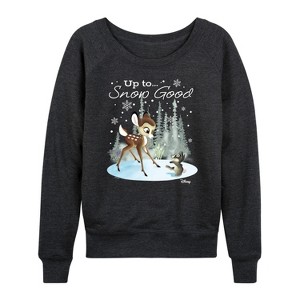 Women's - Disney - Christmas - Up To Snow Good Lightweight French Terry Wide Neck Long Sleeve Shirt - 1 of 4