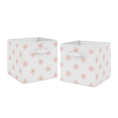 Set of 2 Watercolor Flowers Fabric Storage Bins Burgundy Wine/Pink - Sweet Jojo Designs