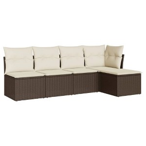 vidaXL 5 Piece Patio Sofa Set with Cushions Brown and Cream Poly Rattan - Without Table - 1 of 4