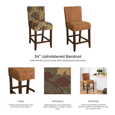 24" Brown and Sage Upholstered Counter Height Barstool