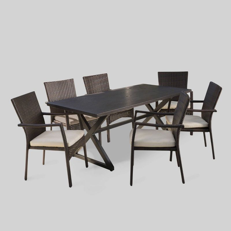 Adina 7pc Aluminum & Wicker Patio Dining Set - Brown - Christopher Knight Home, 3 of 9