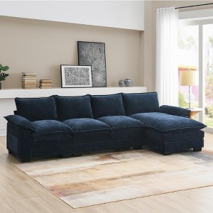 YOOCOZZ Chenille Sectional Sofa with Chaise Lounge, Side Storage Pockets, Armrest Pillows, Double Cushions - 1 of 4