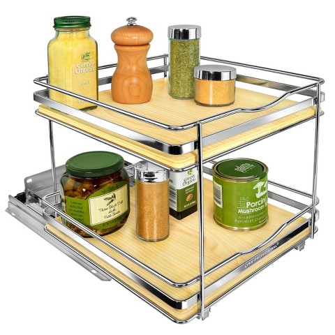 Lynk Professional Slide Out Vertical 10.25" Double Metal/Wood Spice Rack Silver: Kitchen Organizer, Cupboard Mount