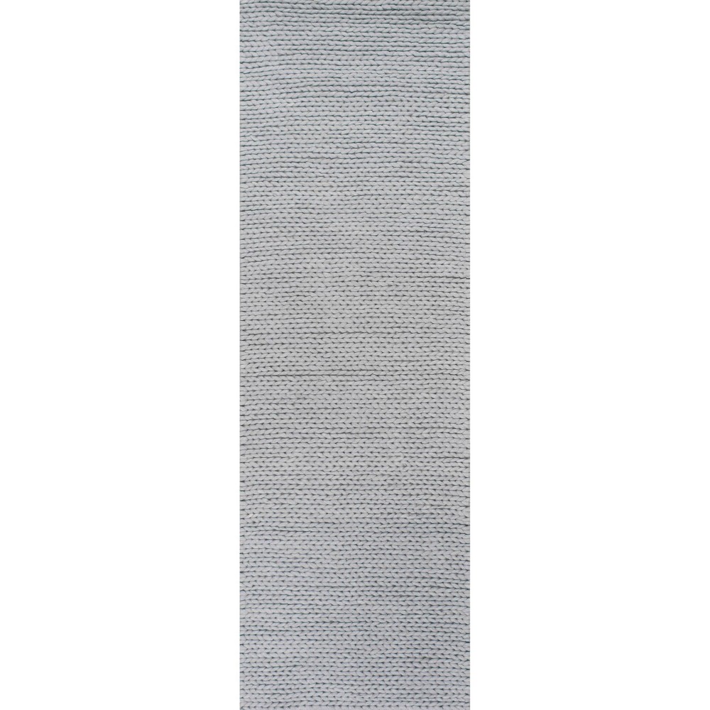 2'8inx10' Runner Hand Woven Chunky Woolen Cable Area Rug Light Gray - nuLOOM