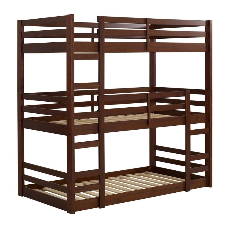 Twin Indy Solid Wood Kids&#39; Triple Bunk Bed Walnut - Saracina Home, 3 of 10