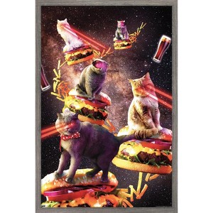 Trends International James Booker - Galaxy Laser Cats On Cheeseburgers Framed Wall Poster Prints - 1 of 4