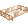 Queen Size Floor Bed with Door and Fence, Montessori Bed with Guardrails and Solid Slats, Solid Wood Platform Bed Frame - 3 of 4