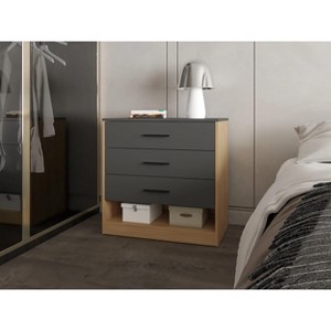 Natural Oak and Matt Grey Dresser with 3-Drawer and Open Shelf - 1 of 1