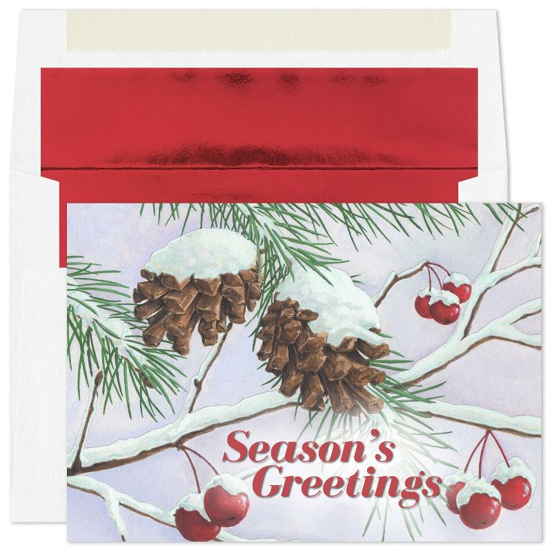 Masterpiece Studios Holiday Collection 16-Count Boxed Christmas Cards with Foil-Lined Envelopes, 5.6" x 7.8", Glistening Pine Cones (964200), 1 of 2