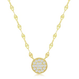 Bella Silver Sterling Silver Circle Pave CZ Mirror Chain Choker Necklace - Gold Plated - Gold - 14+3 Inch - 1 of 2
