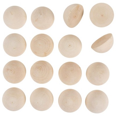 Juvale 16-Pack Unfinished Half Wood Craft Balls Hemisphere 2" for DIY Arts & Craft Supplies