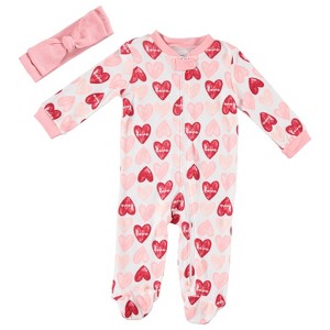 Chick Pea Baby Girl Clothes Footed Pajama Set for Sleep and Play 2 Pack Hearts Love Medly 3-6M - 1 of 2