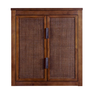 Teamson Home Hatteras Wall Cabinet with 2 Rattan Inlay Doors and Pine Wood Frame