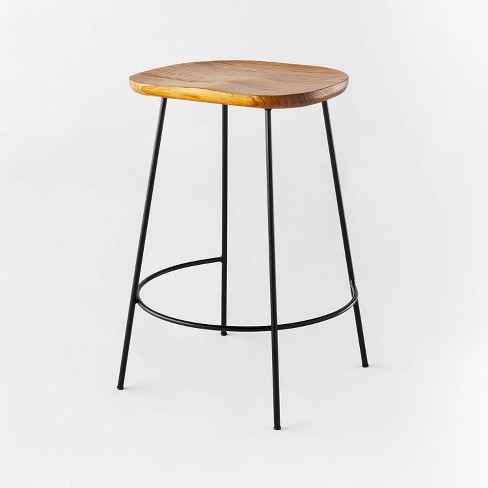 Metal Base Counter Height Barstools with Wood Seat Brown Threshold designed with Studio McGee