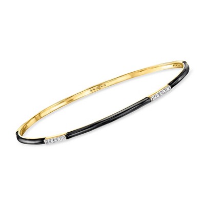 Ross-Simons Black Enamel and .25 ct. t.w. Diamond Bangle Bracelet in 18kt Gold Over Sterling Size 7