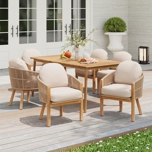 Christopher Knight Home Charles 7 Piece Outdoor Acacia Wood and Rope Dining Set with Cushion - 1 of 4