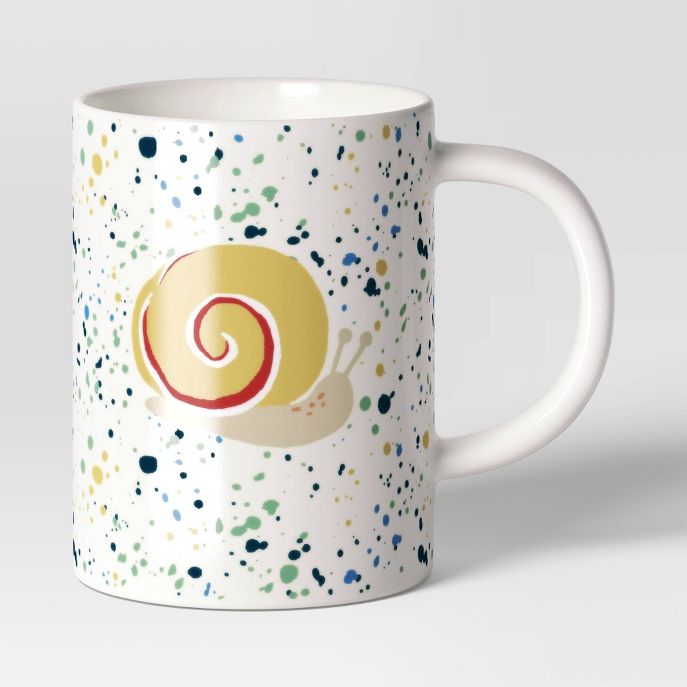 Photos - Glass 16oz Snail Speckled Decal Stoneware Mug White - Room Essentials™